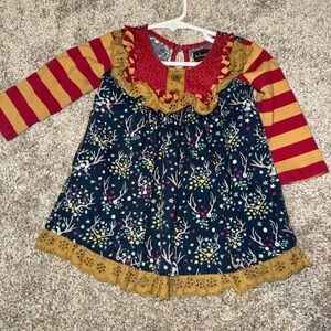 Mustard Pie Navy Floral Tunic with Mustard Trim & Red Stripe Sleeves